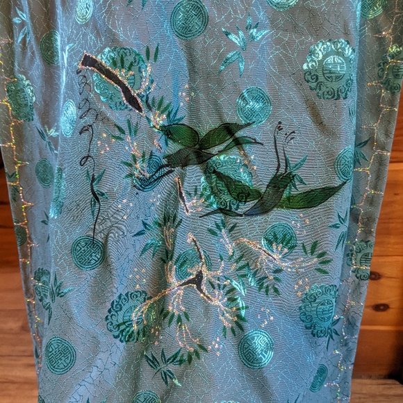Teal hand-painted Ao Dai Tunic, size 8 - Picture 3 of 6